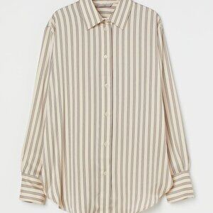 BOGO H&M Shirt With A Sheen Striped Satin Button Down Top Light Beige Size XS